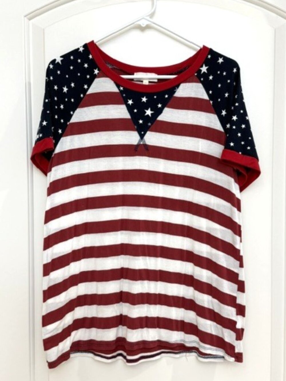 Perfect Peach red, white and blue patriotic knit top.